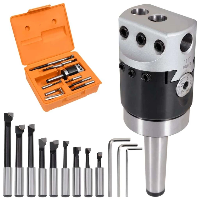 Bohrkopf-Set F1-12 Mit MT2-M10 Adapter – 50 Mm Durchmesser, 12 Mm Schaft, Inkl. 9 Hartmetall-Bohrstangen Und Koffer
