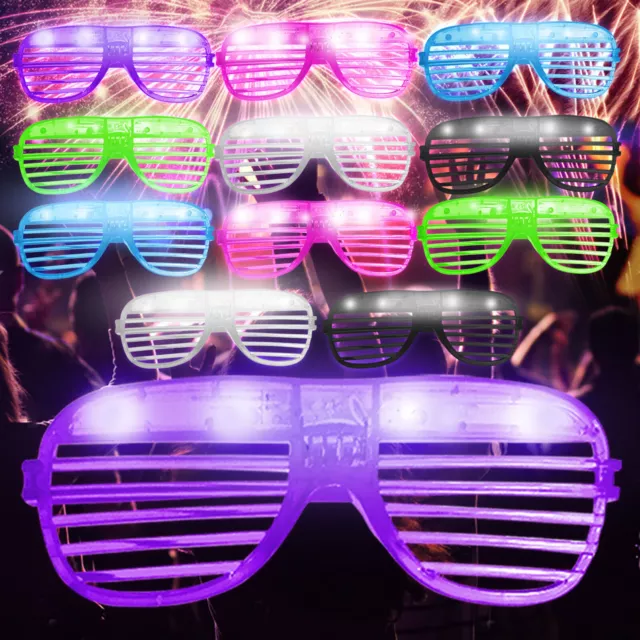6-24 Flashing Party Glasses | LED Light Up Glow Neon Shutter Shades Disco Rave