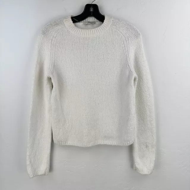 Vince Crop Sweater Women M White Open Knit Cotton Long Sleeve Crew Neck Pullover