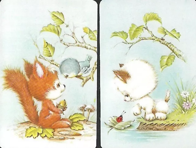 MODERN BLANK BACK SWAP CARDS. 2 Single Cards.  CUTE KITTEN AND SQUIRREL