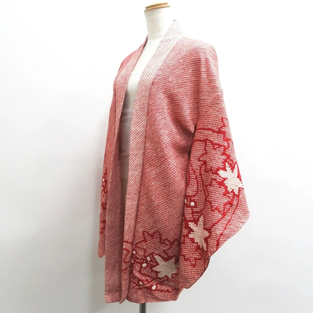 9066D2 Silk Vintage Japanese Kimono Haori Jacket Full Shibori Maple Leaf Tree