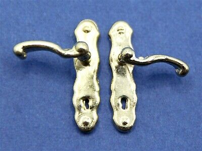 Pair Of Polished Brass Style Door Handles Tumdee 1:12 Scale Dolls House HW65b