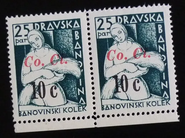 Slovenia c1942 Italy WWII - Ovp. CO.CI Yugoslavia Revenue Stamps - Pair! R2