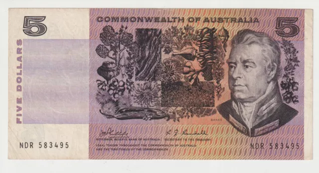 1969 Comm. of Australia $ 5 Banknote - Phillips/Randall - R203 - Fine - # 31721