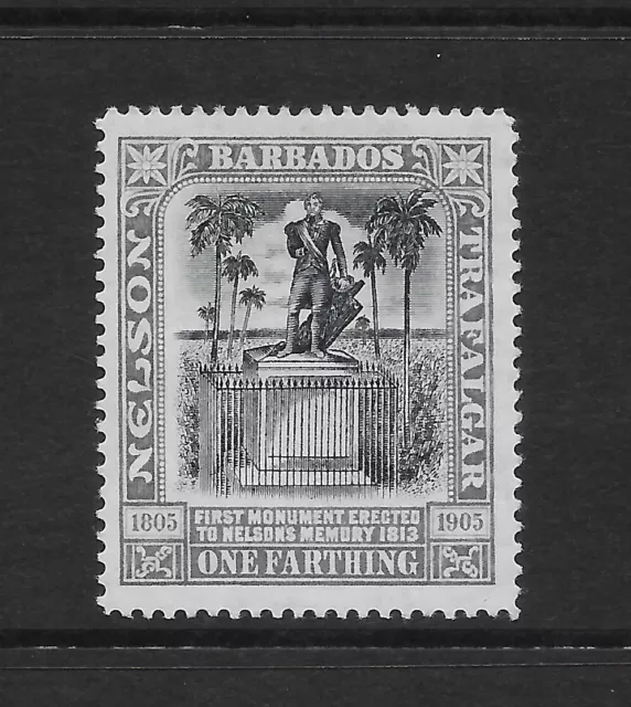 BARBADOS SCOTT 102 MH VF - 1906 1f GRAY & BLACK ISSUE - NELSON MEMORIAL