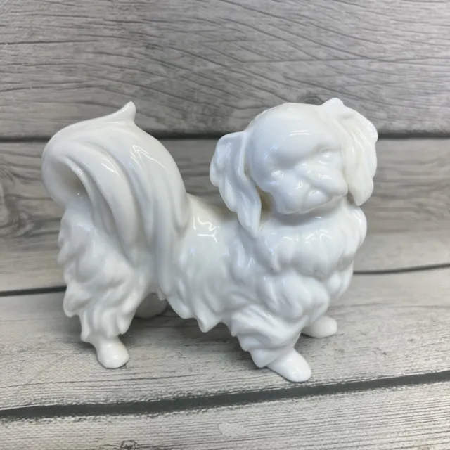 Vintage Ardalt Lenwile Dog 4" Figurine Porcelain China White Pekinese