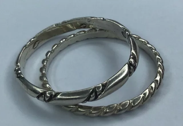 Fine Sterling Silver 925 Lot Of 2 Stacking Band Rings Sz. 9