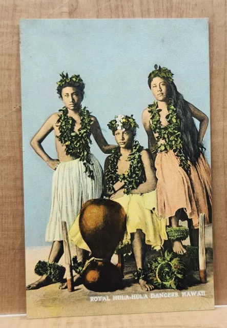 HULA DANCER Hawaii Grass Skirt Lei c1950s Chrome Vintage Postcard