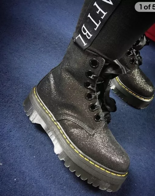 DR MARTENS GLITTER Size 6 Black Womens Ladies Shoes Boots Doc