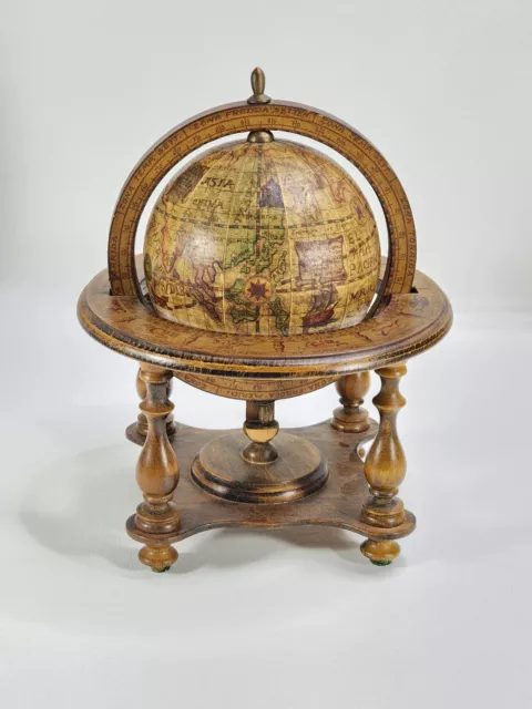 Vintage Old World Globe Zodiac Signs Wooden Desk Top World w/Stand Made in Italy