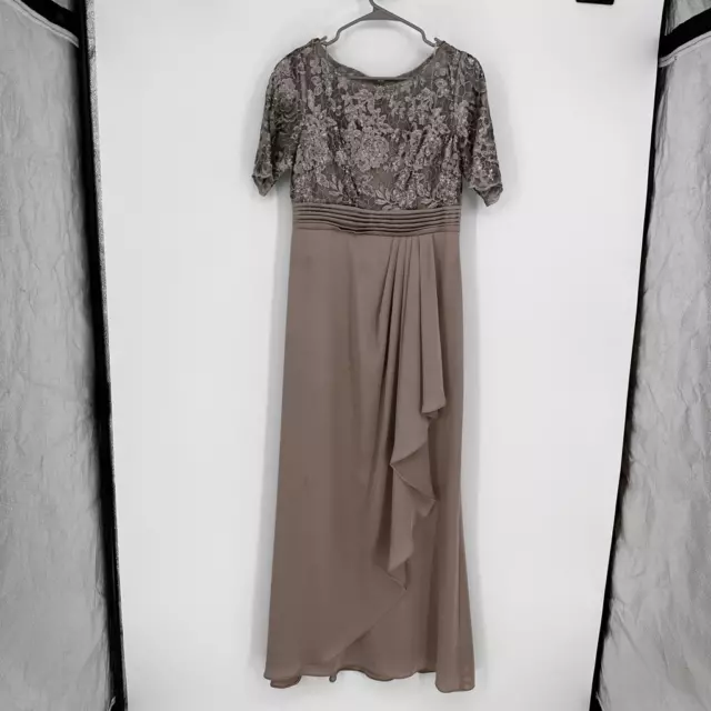 Adrianna Papell Floral Sequin Embroidered Gown Light Mink Size 10 Petite Formal 3