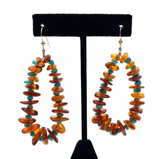 Jay King Sterling Silver Amber & Angel Peak Turquoise Drop Earrings. 2-1/2" Jay King Sterling Silver Amber & Angel Peak Turquoise Drop Earrings. 2-1/2"