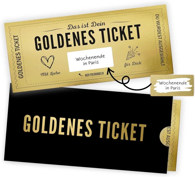 Golden Ticket Rubbelkarten-Set Mit Umschlägen – 2 Stück, Personalisierbare Überraschungskarten Für Jeden Anlass