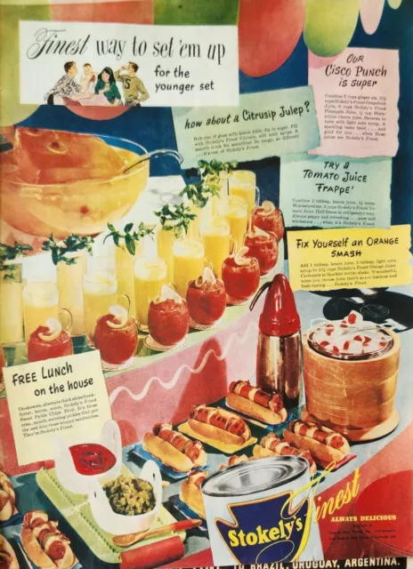 1947 Stokelys Canned Foods Vintage Ad Finest way to set em up