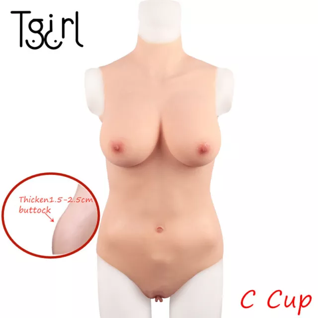 Silicone Breast Forms Crossdress Pants Transgender CD Fullbody Suit Tight C Cup