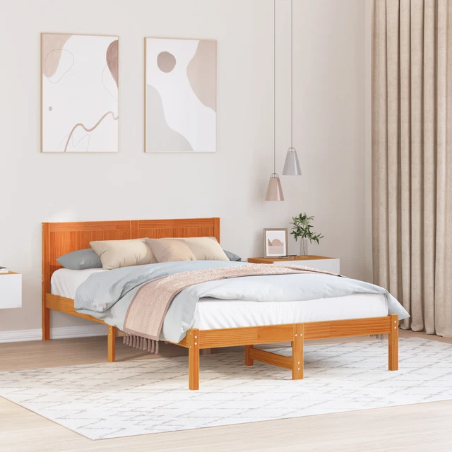 WAX BROWN PINE Wood Bed Frame Wax brown Solid wood 135 x 190 cm £188.00 ...