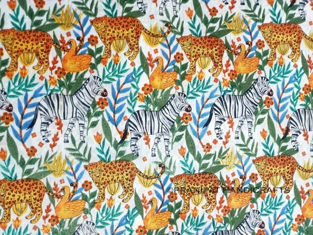 Indien Jungle Tigre Coton Imprimé Blanc Doux de Luxe Robe Faisant Tissu Par Yard