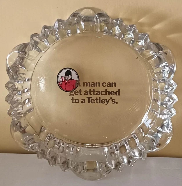 Vintage TETLEY BEER Glass Ashtray - Outside Beer Garden / Man Cave
