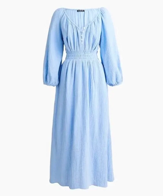 NWT J. Crew V-Neck Midi Dress in Soft Gauze Frozen Lake Size Small