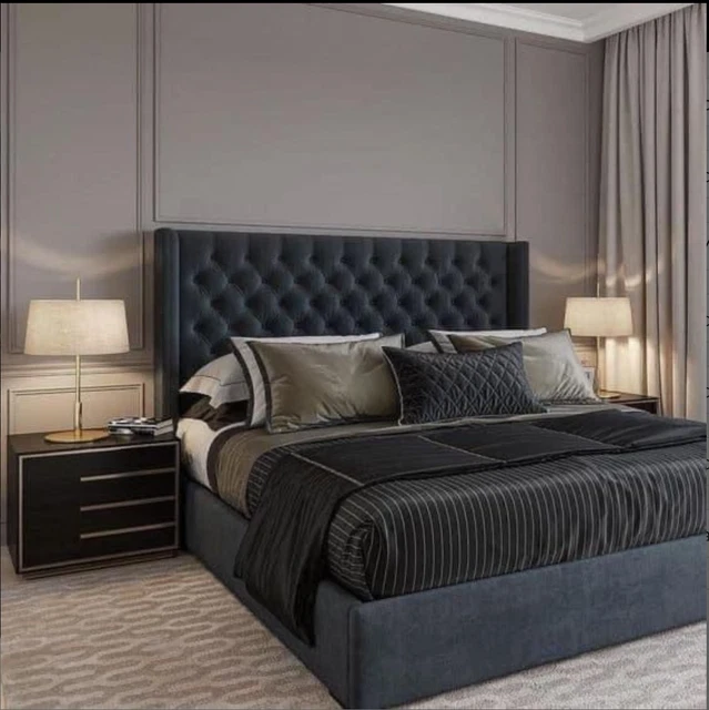 CHESTERFIELD WINGED BED Frame Upholstered Gas Lift Storage double with ...
