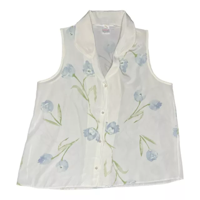 Floral Shirt Vintage White Pastel Boho Blouse Sleeveless Chic Workwear Loose Fit