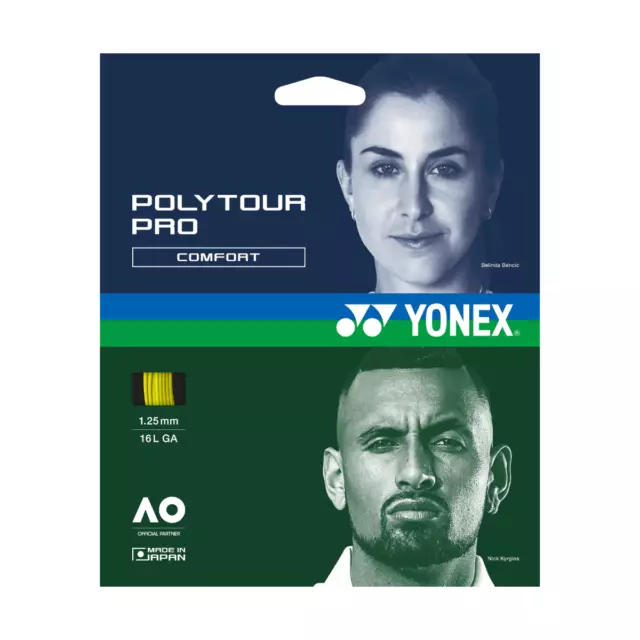 Yonex Poly Tour Pro jeu de 12 m de cordage de tennis 1,25 mm jaune