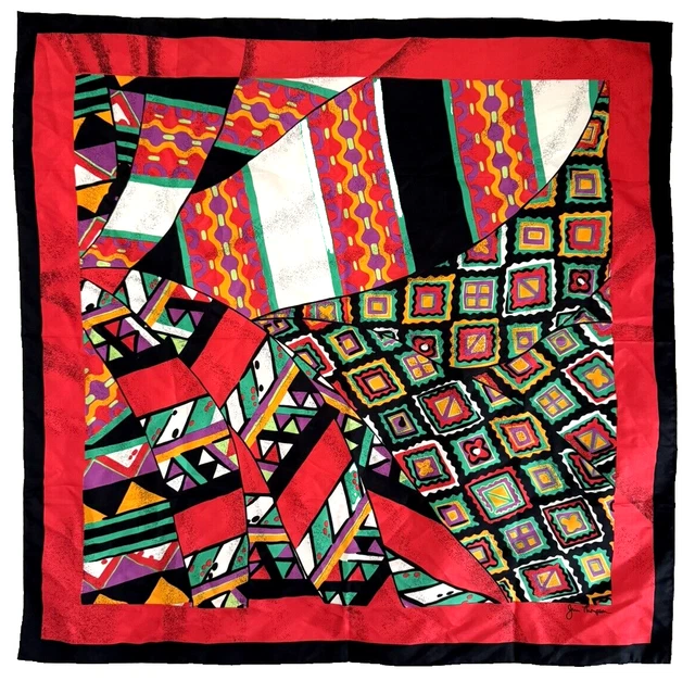 Foulard En Soie Jim Thompson - Motif Poissons Encadré - Dimensions 46x46 Cm - Occasion