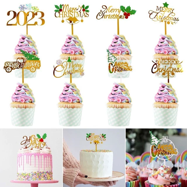 Inserto torta di Natale topper torta acrilico dorato forniture per feste