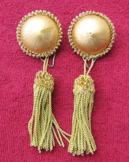 Pair of Victorian Hanging Rail Wall Gold Color Fabric Picture Hooks w Tassels~k