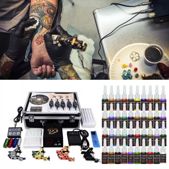 Tätowierung Komplett Tatoo Set Kit 4 Tattoomaschine 40 Inks 50 Nadeln+Koffer Set