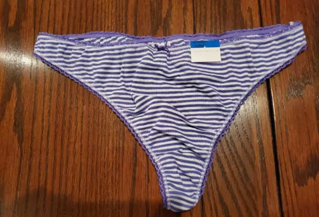 NWT CHARTER CLUB 100% COTTON THONG PANTIES purple stripe XL