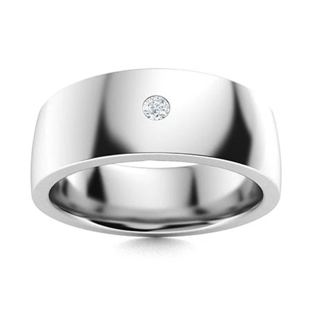14K or Blanc Rond 0.05 Carat Véritable Diamant Homme Solitaire Bande 5 MM Tout