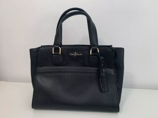 Cole Haan Womens medium Satchel Handbag Black Saffiano Leather Lined Zip