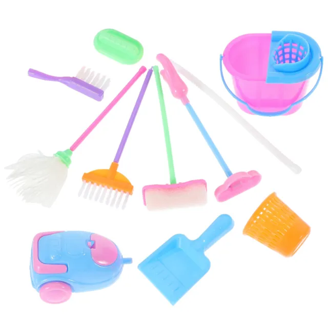 Plastic Doll Supplies Toddler Housework Cleaning Kit Mini Dollhouse Accessories