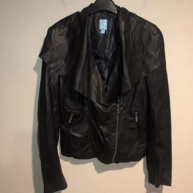 Barneys New York CO-OP Black Soft Leather Moto Zip Jacket Sz Small EUC