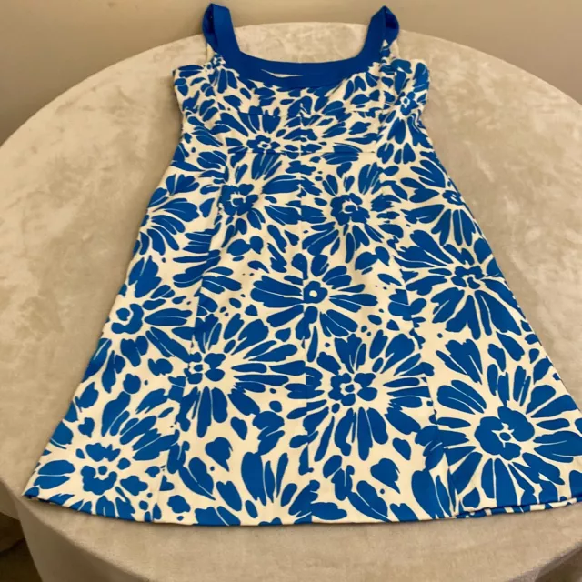 Evan-Picone Womens Blue White Floral Scoop Neck Fit & Flare Dress Size 12