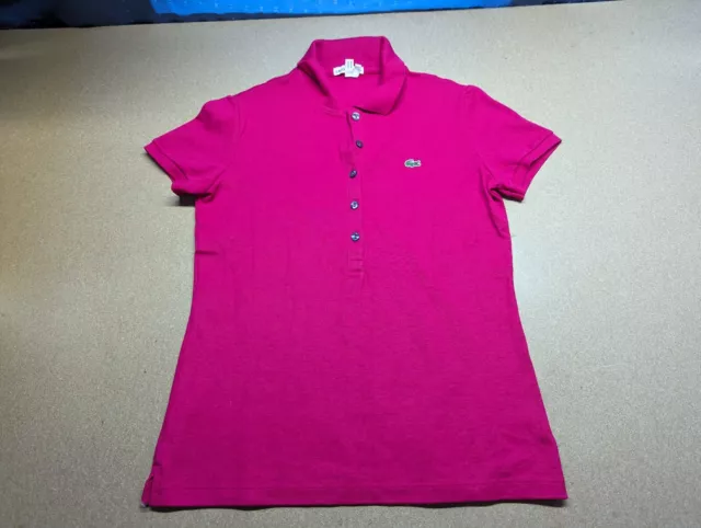 Lacoste Womens Polo Shirt Size 38 Pink Short Sleeve Button Ladies Plain