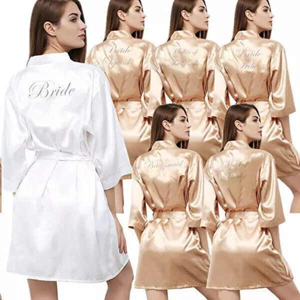 Champagne Bridesmaid Wedding Gown Party Kimono Robe Bride Satin Silky Dressing