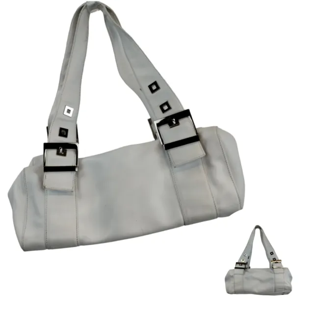 Y2K 90s Perlina Shoulder Bag Womens White Leather Cylinder Double Handle Top Zip