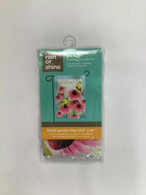 Rain Or Shine Small Welcome Pink Flowers Garden Art Flag 12.5x18 NEW! NIB