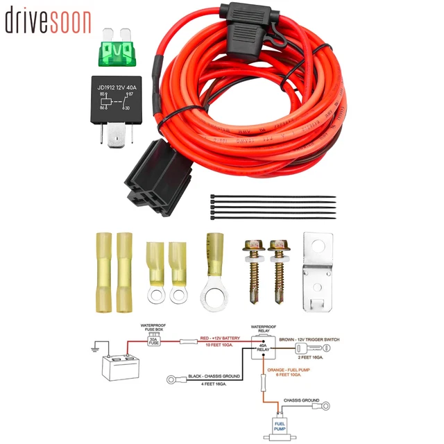 12V SYSTEM ELECTRIC Fuel Pump Relay Bypass Kit Wiring Harness Kit For P