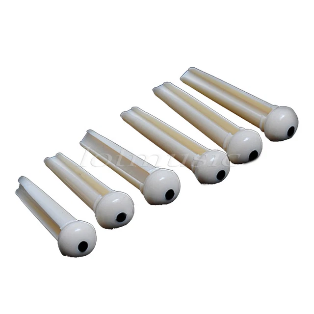 6 Pcs White Acoustic Guitar Saddle Slotted Bridge Pins With Black Dot
