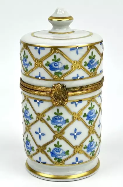 Limoges French Porcelain Enamel Floral Gold Gilt Hinged Jewelry Trinket Ring Box