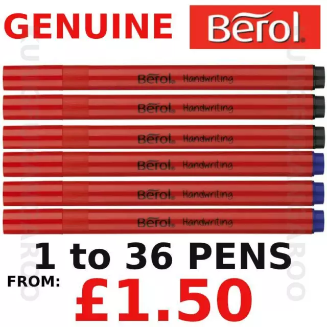 BEROL HANDWRITING PENS - BLACK & BLUE 1,2,3,4,5,6,10,12 Packs - OFFICIAL PRODUCT