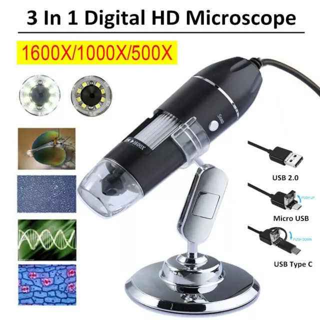 1600X Zoom 3in1 HD 1080P USB Microscope Digital Magnifier Endoscope Video Camera