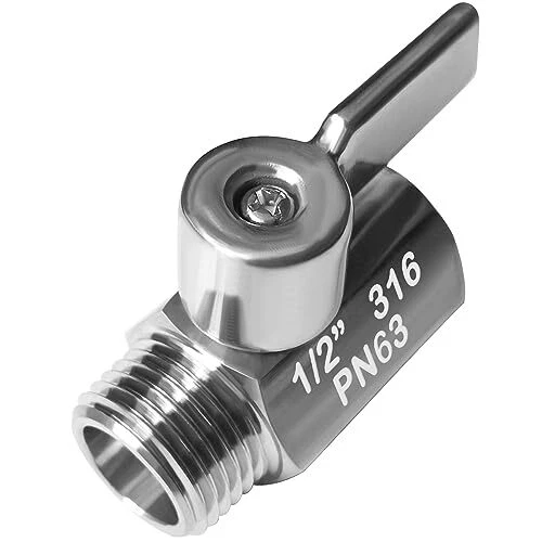 Mini Ball Valve Stainless Steel(316) 1/2" NPT Male x NPT Female Mini Ball Shu...