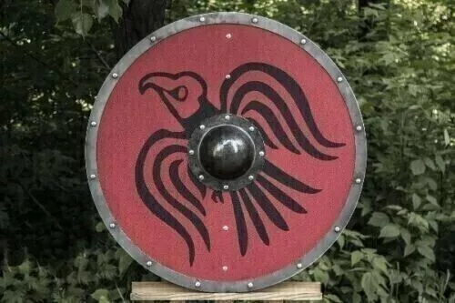 Medieval Stylish Bird Viking Round Shield Wooden Warrior Armor Red Shield