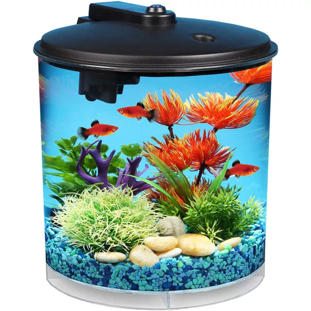 Koller Products 2 Gallon Tropical 360 View Nano Fish Tank w/ Power Filter & LED