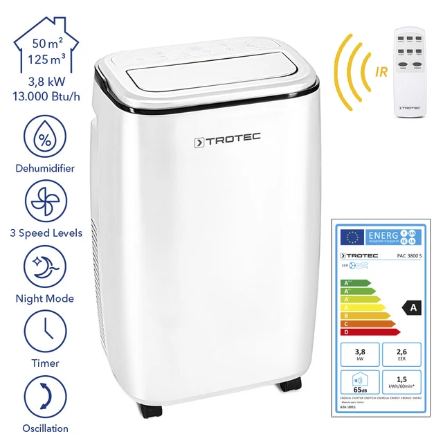 TROTEC Climatiseur local PAC 3800 S Air conditionné mobile 3,8 kW (13000 Btu)