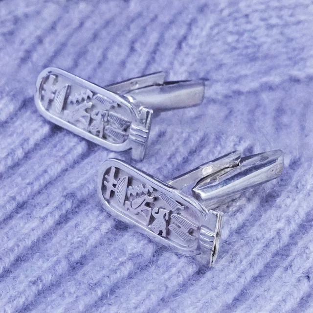 Egyptian Sterling Silver Personalized Cartouche Wedding Day Cufflinks Cuff Link